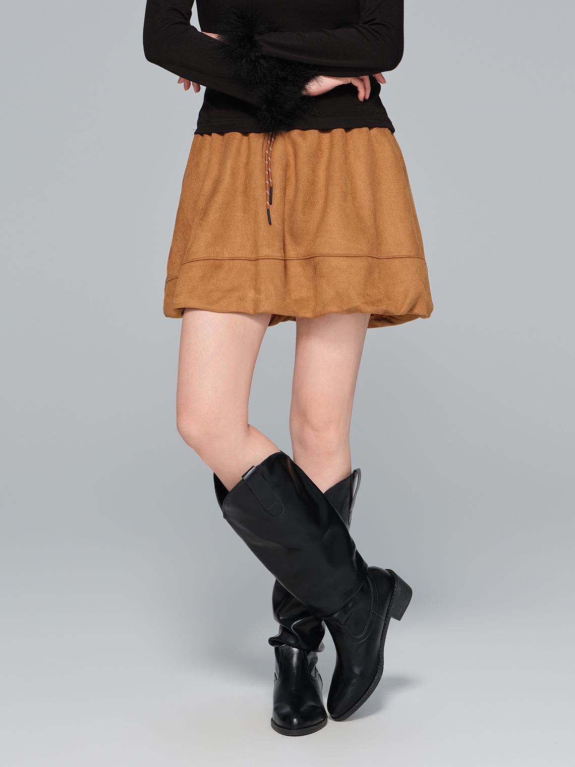 Zhi He Tang Tulip Drawstring A-Line High-Waisted Skirt - Women s Autumn/Winter Casual Short Skirt XL