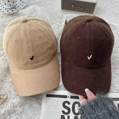 New Vintage Washable Cotton Baseball Cap Unisex Face Slimming Wide Brim Embroidered Duckbill Cap Simple Design