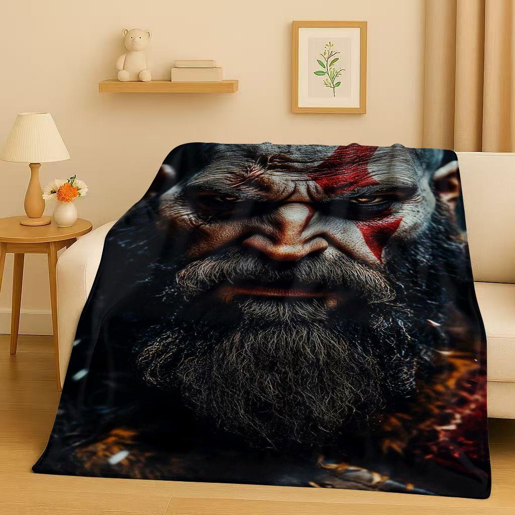 3D Kratos God of War Games Cartoon Gamer Flannel Blanket,Ultra Soft Warm Plush Throw for Home Bedroom Bed Sofa Cover Picnic Kids