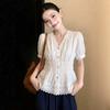 French fashion white v-neck short-sleeved chiffon shirt women's summer new fashion temperament waist shirt
