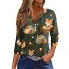 Women's Fashion Button V-Neck Seven Sleeve Cute Animal Print Casual Top