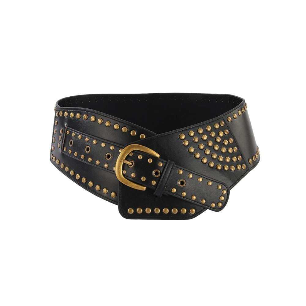 PU Leather Wide Belt Metal Rivet Irregular Cummerbund Y2K Style Rivet Belt Spice Girls