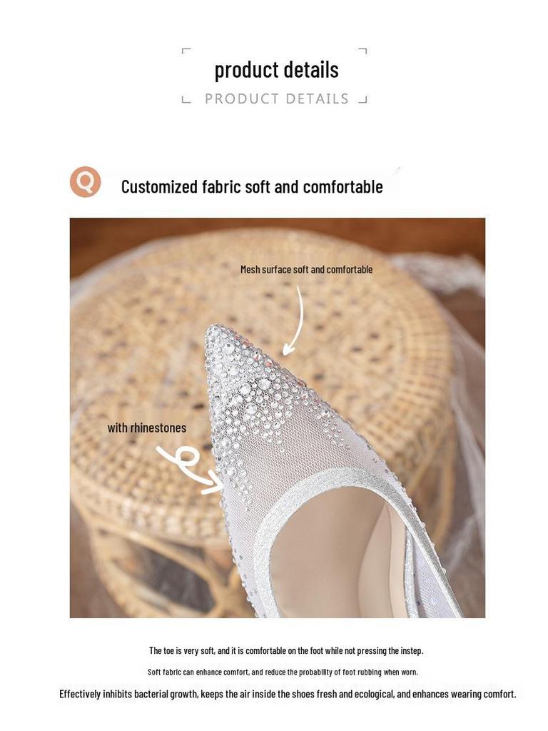 Champagnefärgade strass-mesh-sandaler med hög klack - Dambrud- och aftonskor