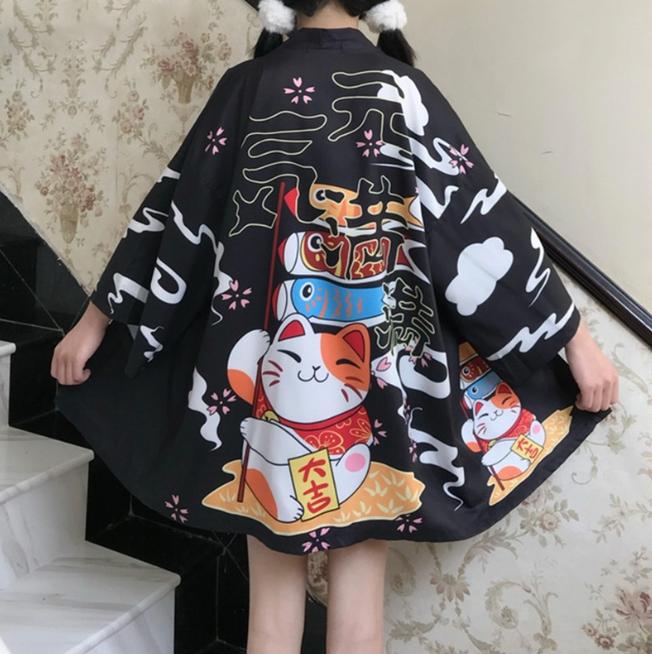 New Digital Printed Japanese Harajuku Kimono Robe Poncho Pajama Cardigan