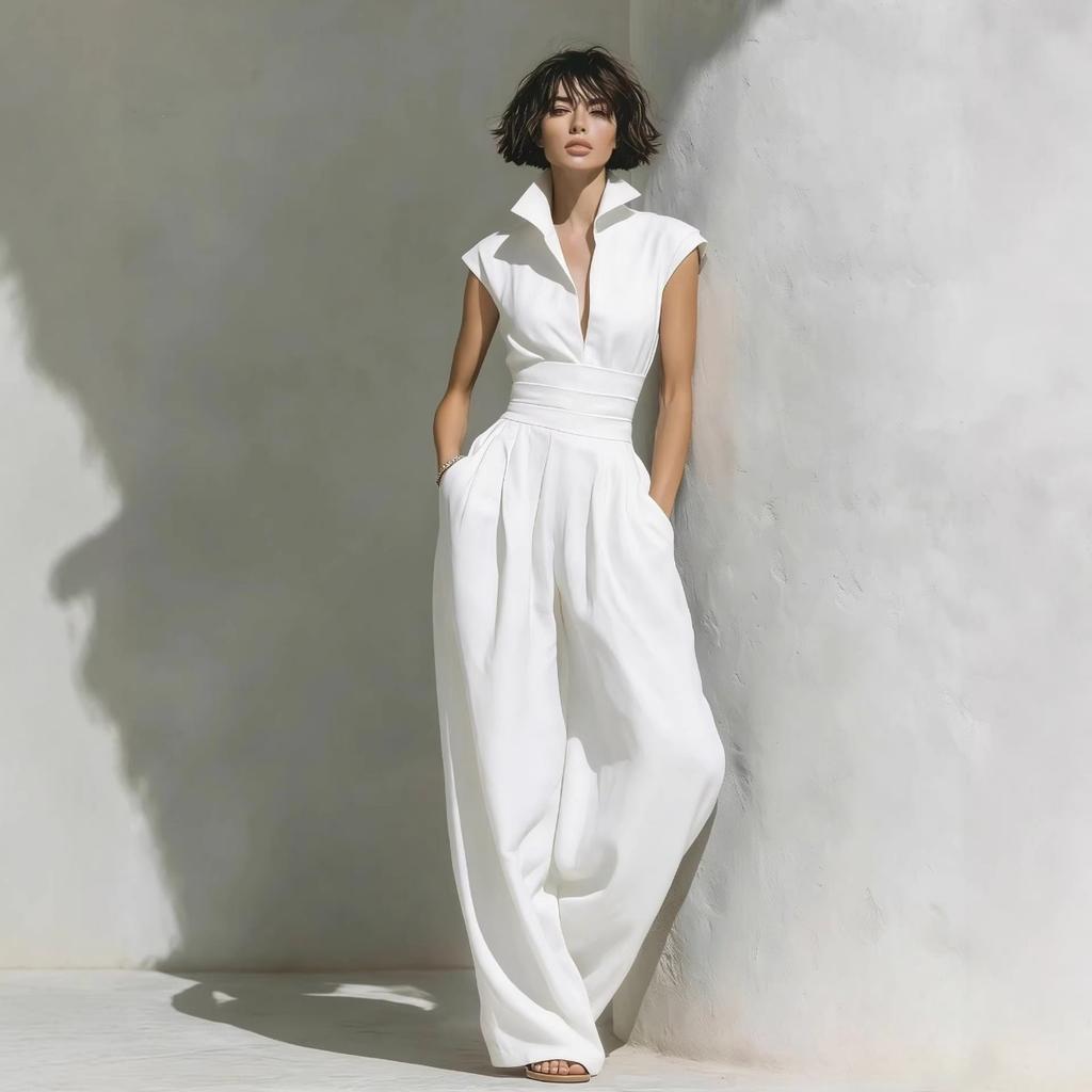 New Women's Solid Color V-neck Sleeveless Waisted Long Dress, Popular for Cross-border Independent Stations & Amazon