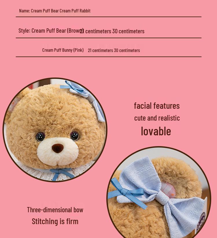 Cute Plush Cream Puff Bear & Little Rabbit Pillow Doll - Children's Birthday Gift
