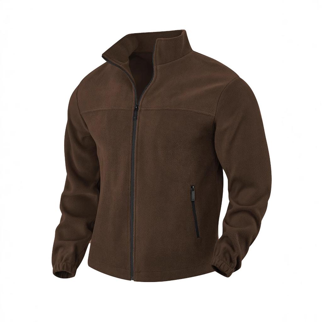 Men's Color Outdoor Zipper Stand Collar Jacket Casual Sports Plush Jacket