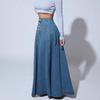 Women's Retro High Waisted Button Fly Flared Long Jean Skirts Pleated Flowy Swing A-line Denim Maxi Skirts Casual Vintage Denim Midi Skirts for Women