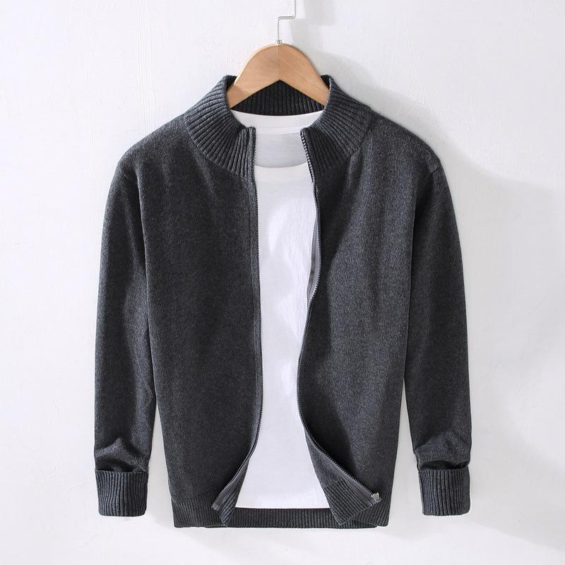 

Мужской кардиган-свитер на молнии в стиле business casual, приталенный, однотонный, вязаный топ M серый/древесный уголь