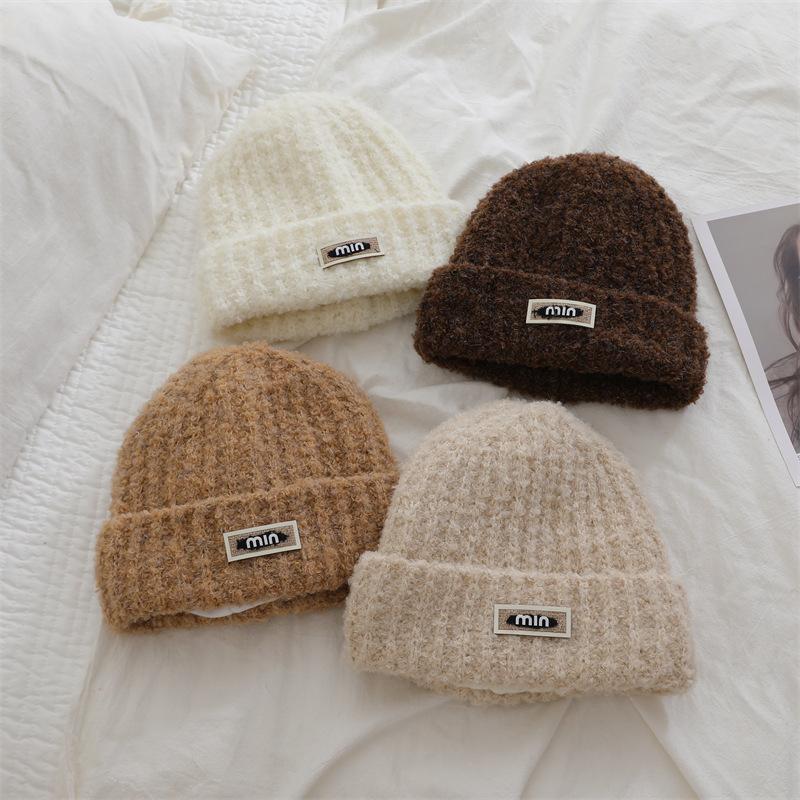 Japanese Solid Color Letters Plus Color Wool Wool Hat Simple Face Showing Small Loose Versatile Knitted Hat