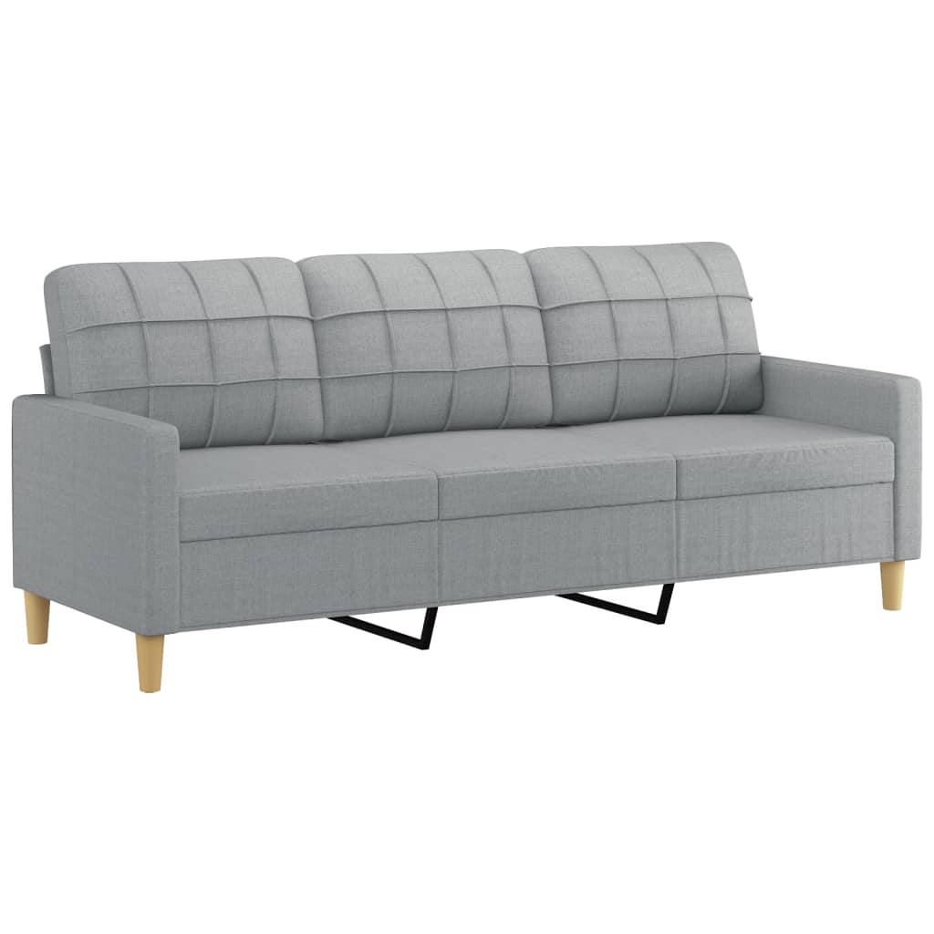 3 Seater Sofa with Decorative Cushions Light Grey 180 cm Fabric