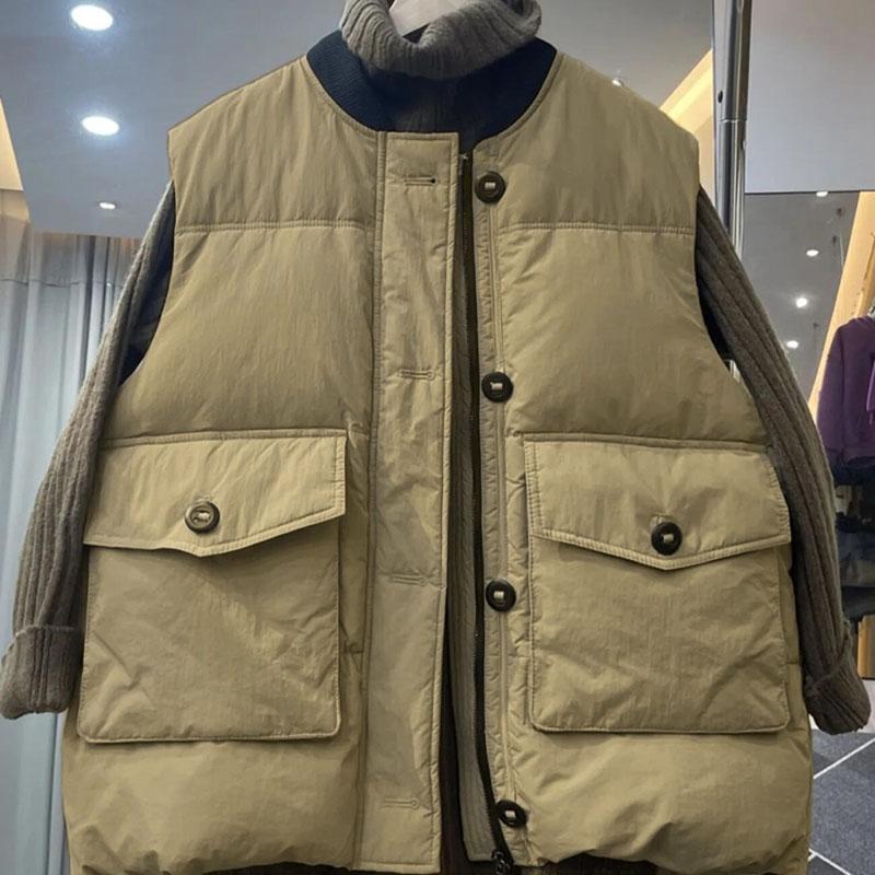 Vest for Women Oversize Thickened WinterLarge Pockets Solid Color Windproof Down Casual Sleeveless Tops Vest