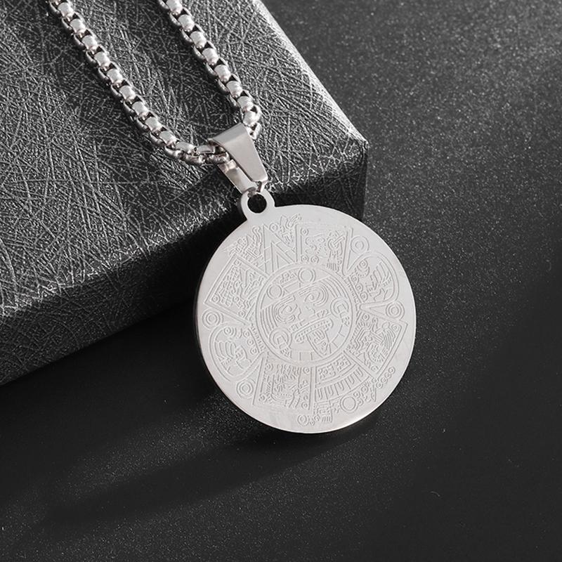 Retro aztécký mayský kalendář přívěsek božský zvířecí náhrdelník pánský nerezová ocel amulet kulatá mince šperk