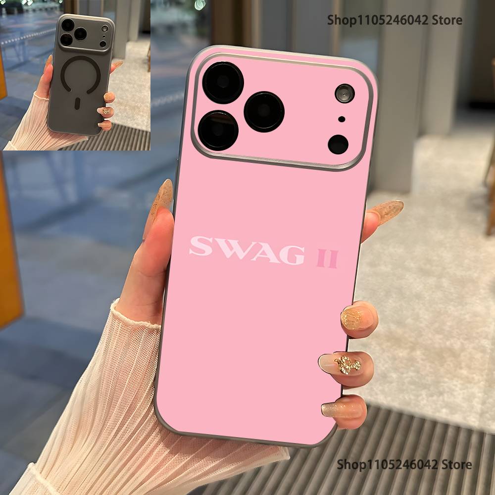 J-Justin B-Bieber Swag II Průhledný šedý kryt na telefon Pro iPhone 17,16,15,14,13,12,11,Pro,Max,Plus Magnetické bezdrátové nabíjení