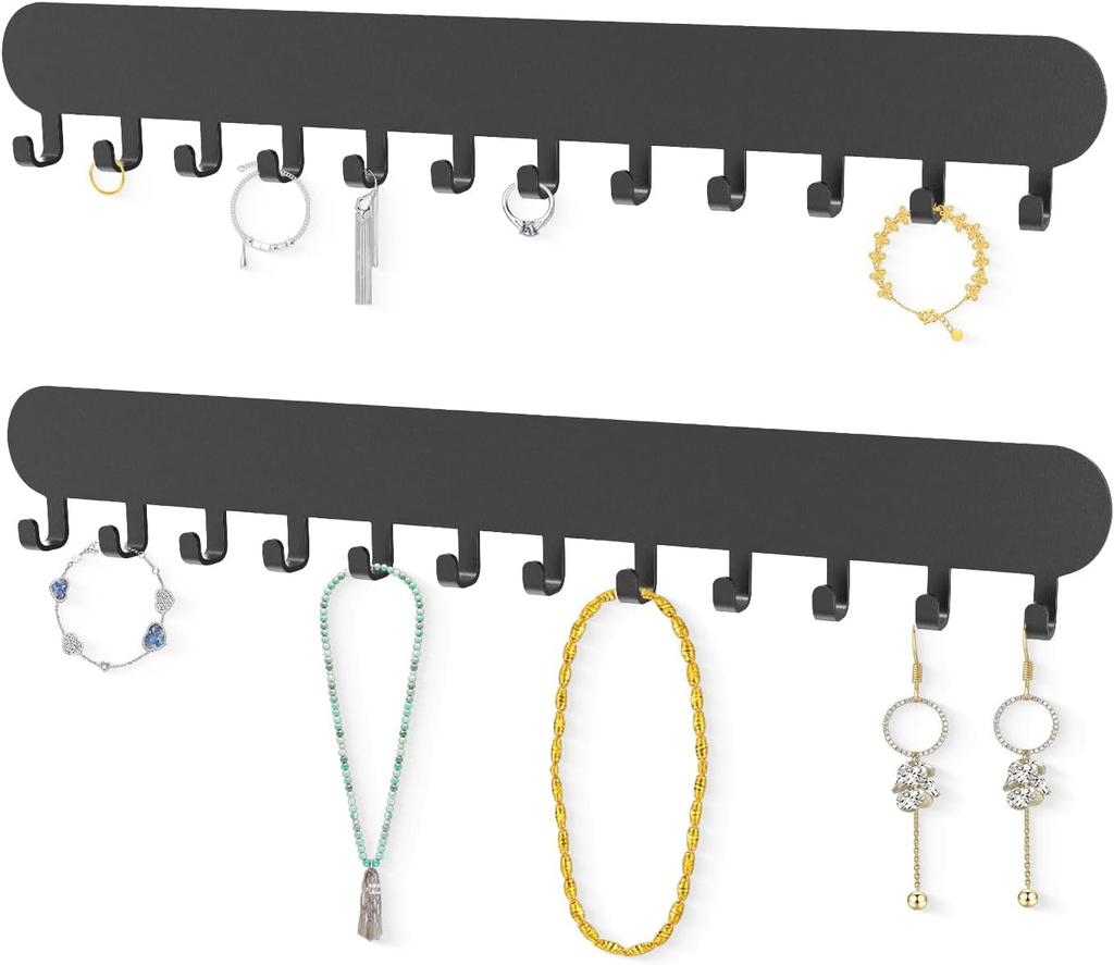 Halskettenhalter - Hängender Schmuckorganizer, Selbstklebend an der Wand montierbar für Halsketten, Armbänder, Schwarz