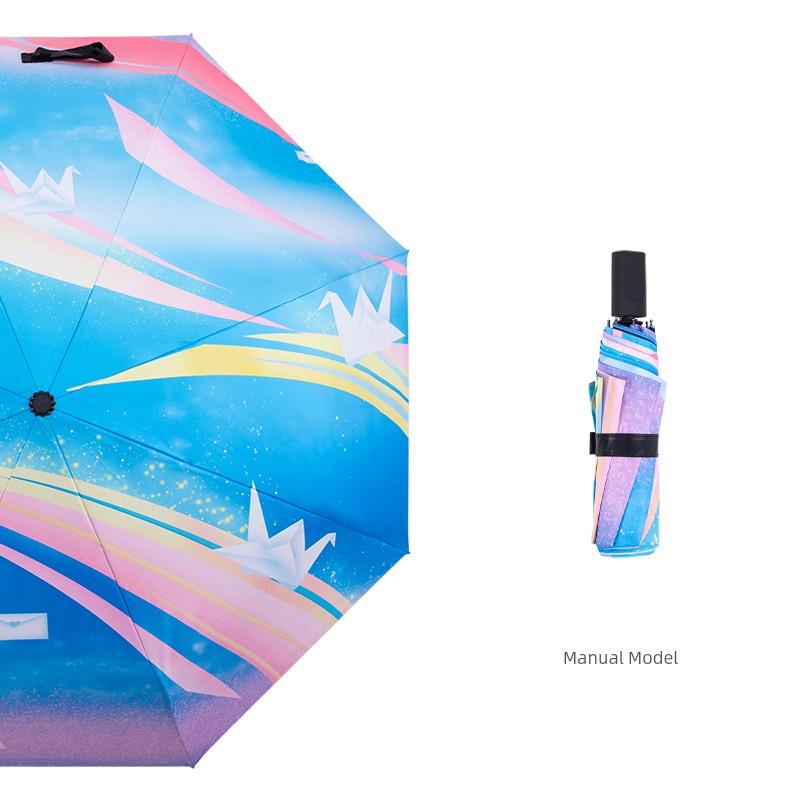 Cartoon Student Automatic Umbrella Dual-Use Three Foldable Men and Women Double Sun Protection Sun Umbrella Black Glue UV Protection