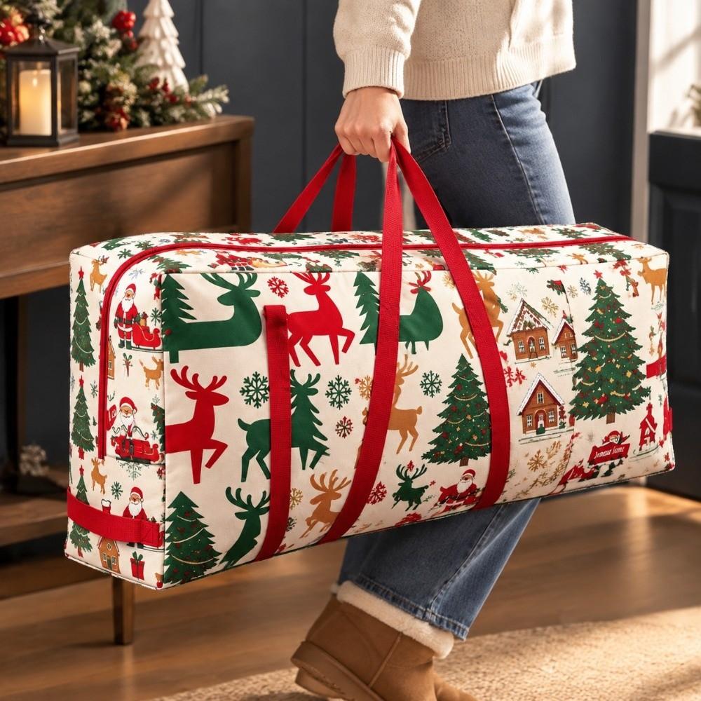 Cartoon Print Christmas Tree Storage Bag Large Capacity Christmas Ornament Storage Bag Ornaments