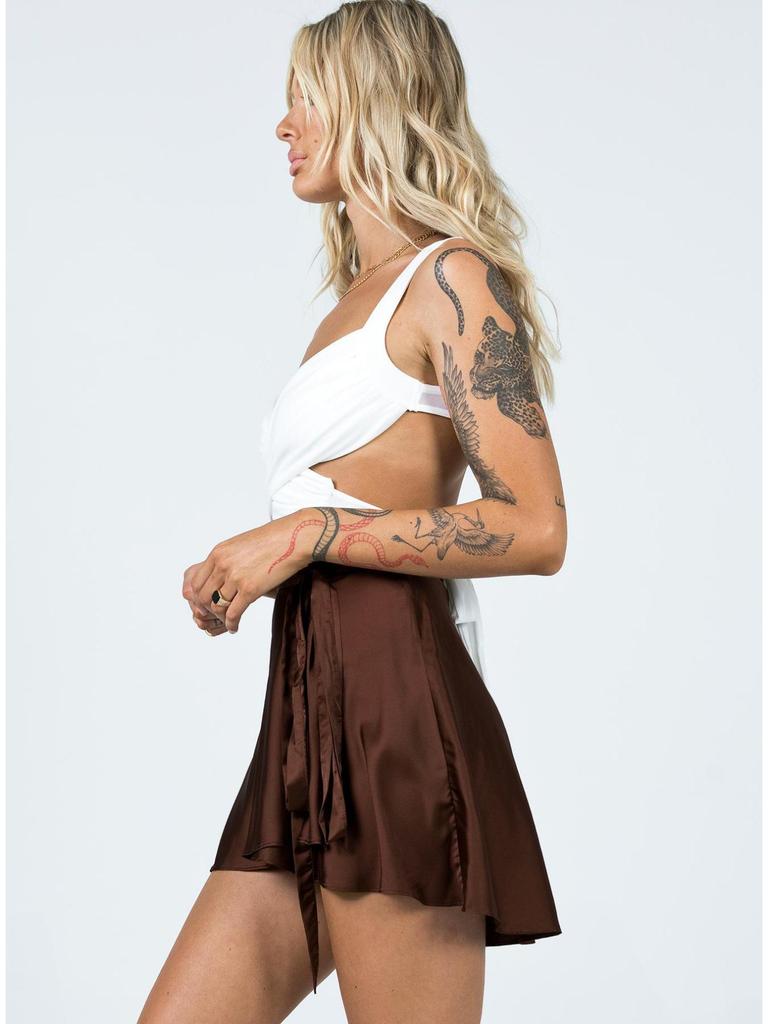 Einfarbiger Rock mit hoher Taille, modischer, einteiliger Schnür-Kurzrock, Chiffon-Satin-umwickelter Minirock