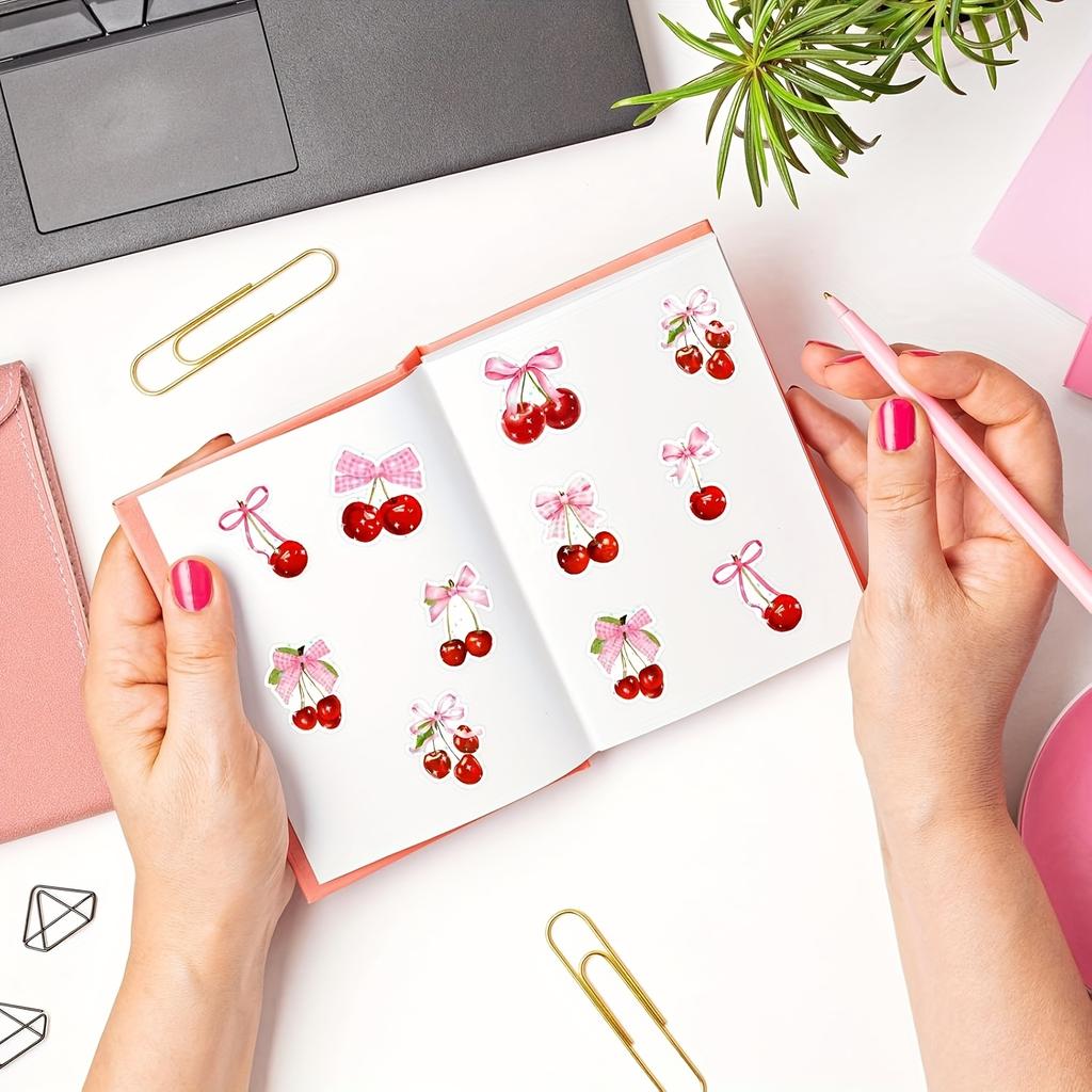 200pcs/1.5-inch Rolled Cherry Fruit Decorative Thank-you Seal Stickers for Handmade Holiday Crafts
