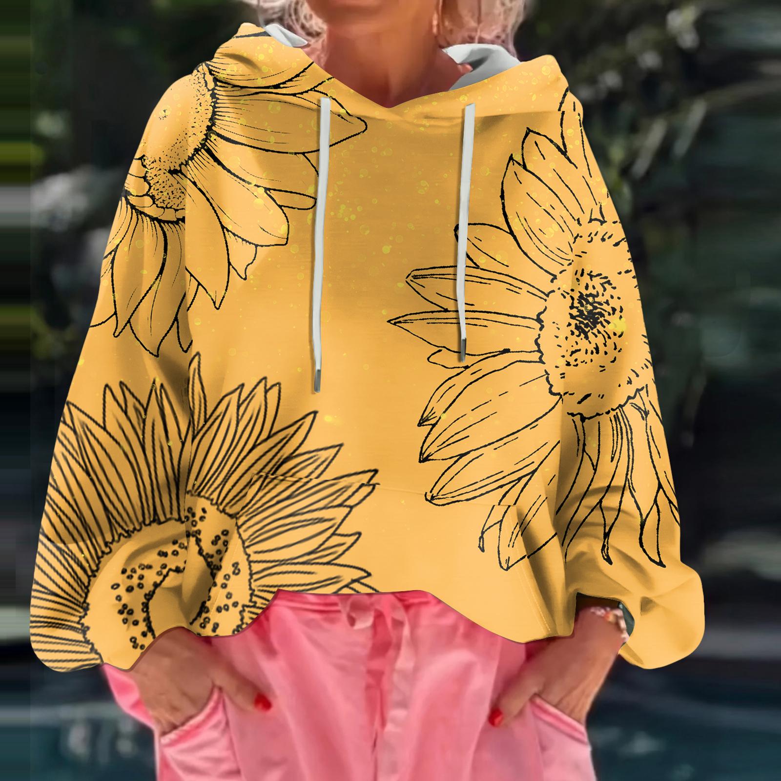 

Женский худи свободного кроя с цветочным принтом и длинными рукавами XL жёлтый