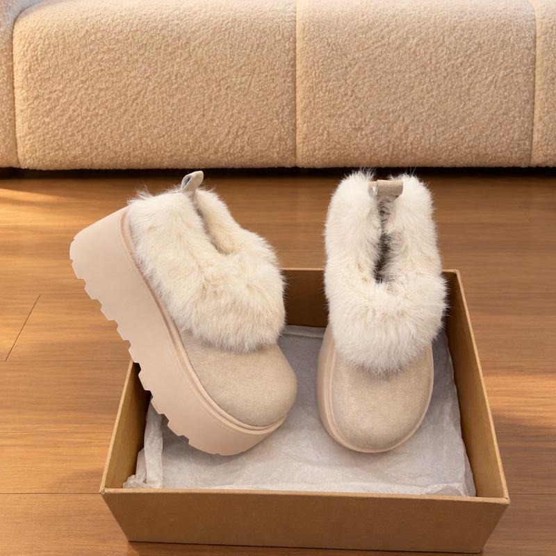 Fashion Thick-soled Heightening Velvet White Snow Boots Fluffy Shoes Women's New Winter Small Loafers Cotton Shoes