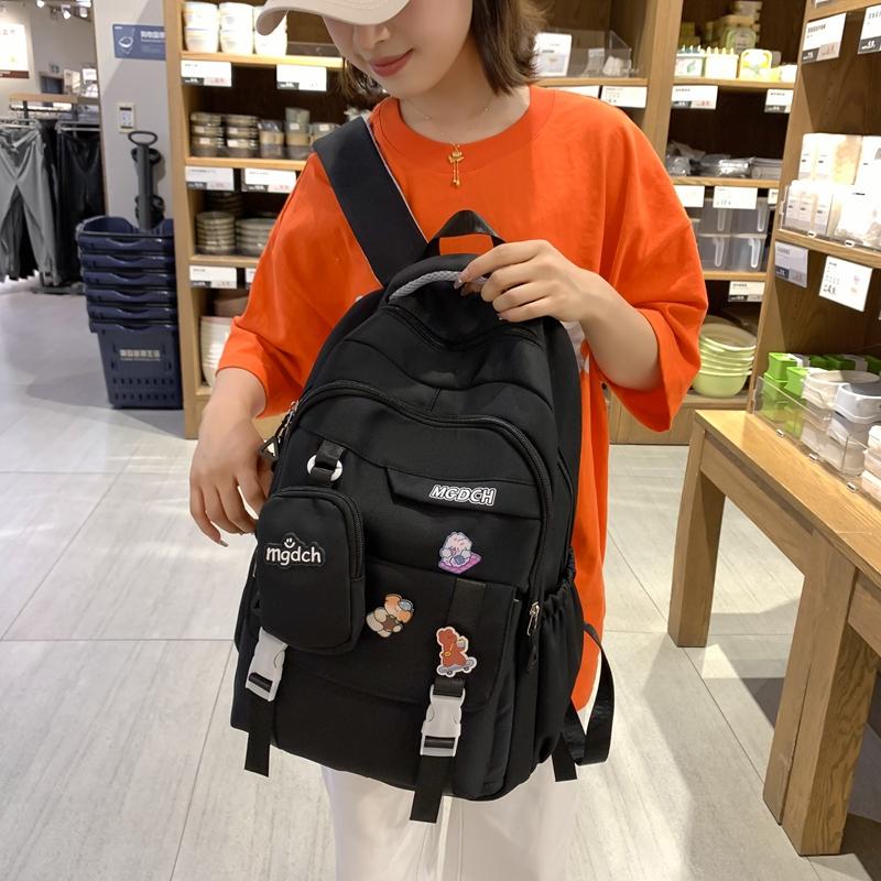Female Color Block Backpack Student Campus Schoolbag Male Large Capacity Backpack with Coin Purse