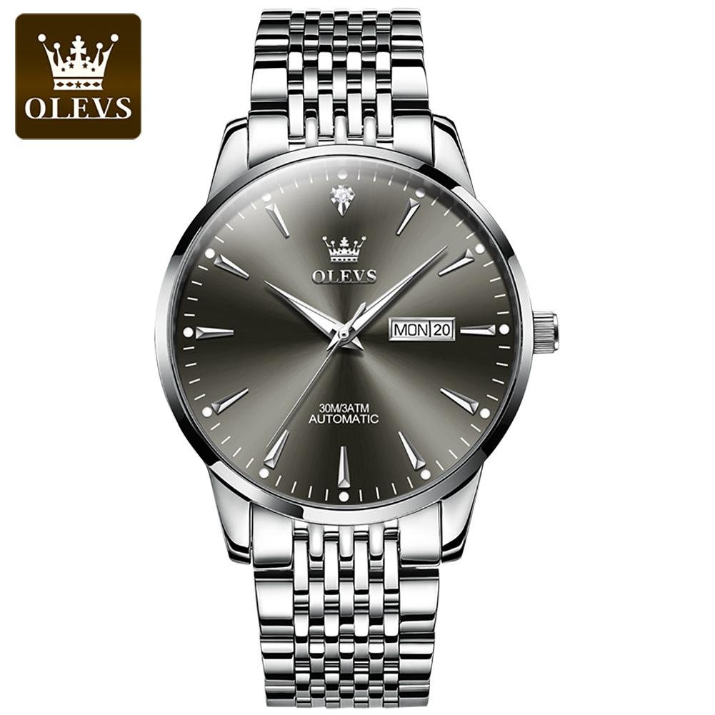 OLEVS Top Brand Silver Black Luxury Men's Automatic Mechanical Watches Stainless Steel Sports Waterproof Watch Reloj Hombre