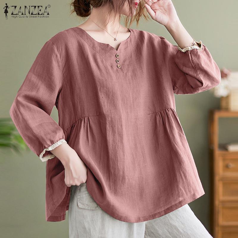 

ZANZEA Летние свободные повседневные женские блузки с круглым вырезом и рукавами 3/4, топы