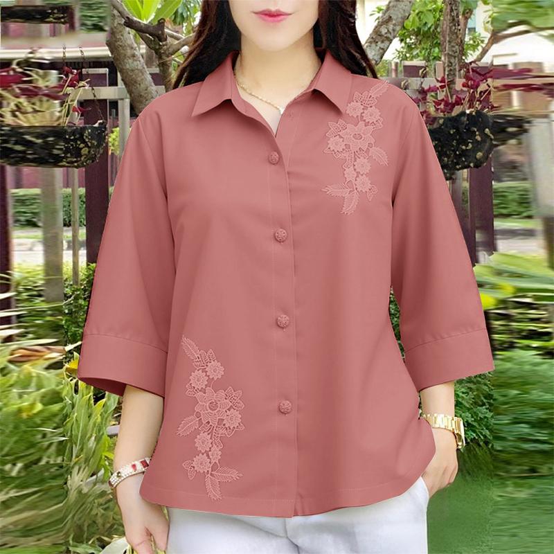 ZANZEA Women Turn Down Collar 3/4 Sleeve Loose Splice Blouse