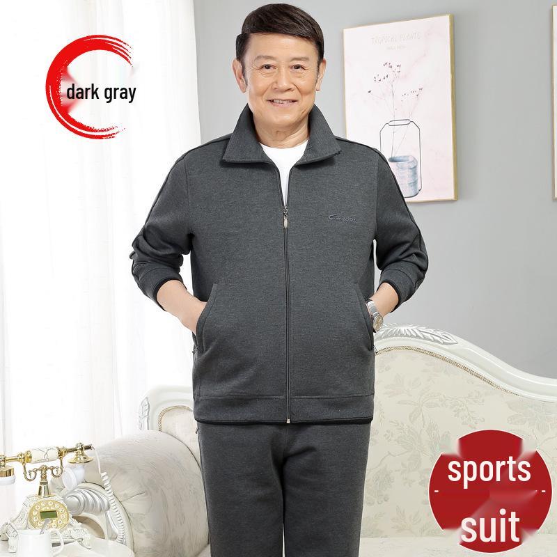 Spring & Autumn Middle-Aged Men's Sportswear Set - Casual Outfit for 70-Year-Old Dads