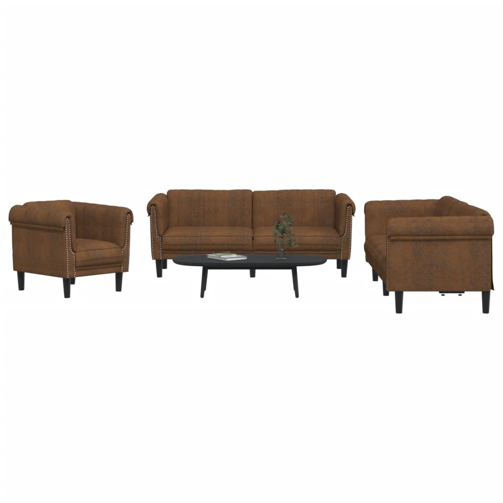3 Piece Sofa Set in Brown Velvet