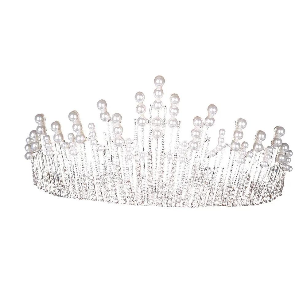 Hot Selling European Baroque Bridal Alloy Diamond Pearl Crown Headdress Crown Phoenix Crown Hair Accessory Rhinestone Highlight