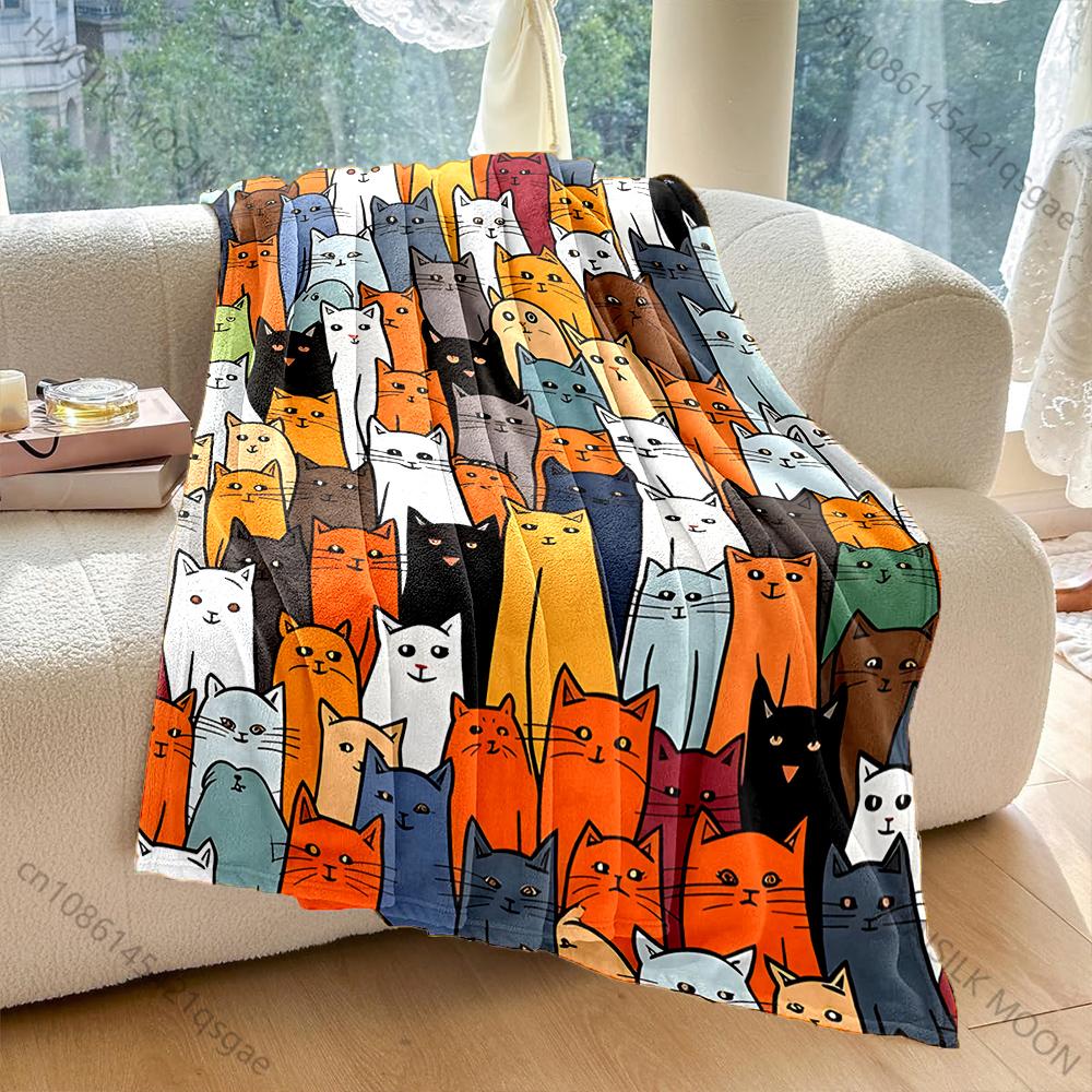 6 Style A Group of Cute Cartoon Cats Print Warm Comfortable Blanket Home Travel Camping for Adults and Kids Luxury Gifts