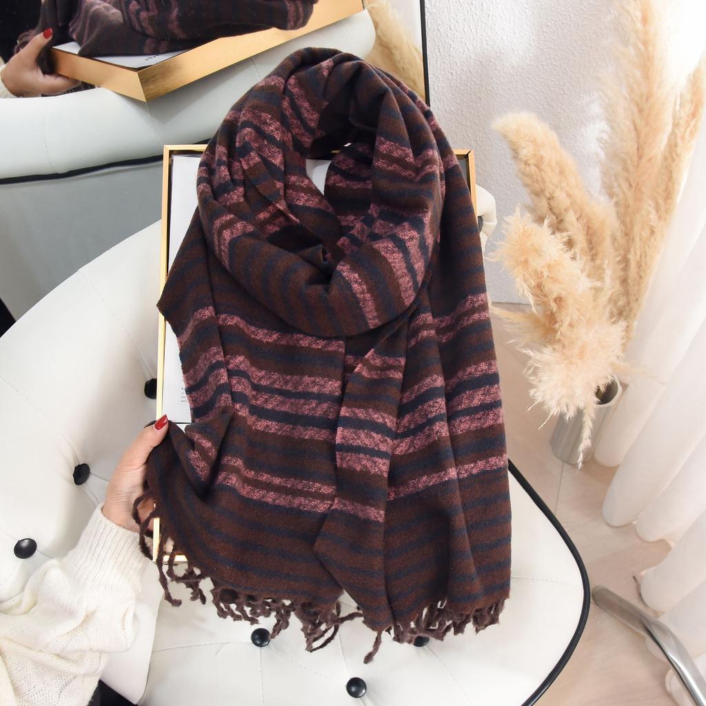 Retro design striped color matching scarf, high-end trend fashion women's imitation cashmere warm scarf