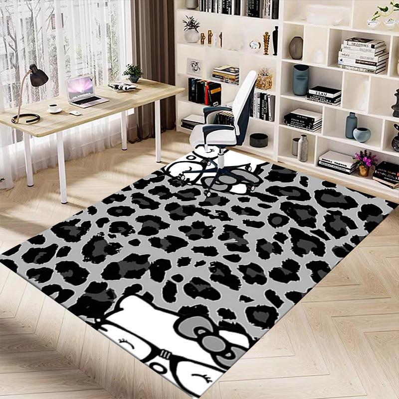 1pc Leopard Print Hello Kitty Carpet Anti Slip Polyester Floor Mat for office.Bedroom