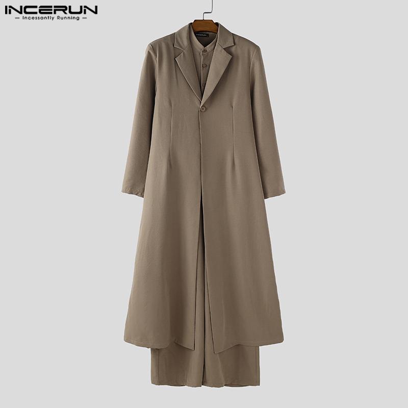 INCERUN Oversized Men Long Sleeve Shirts Long Jumpsuit Casual Two Pieces Sets Outfits