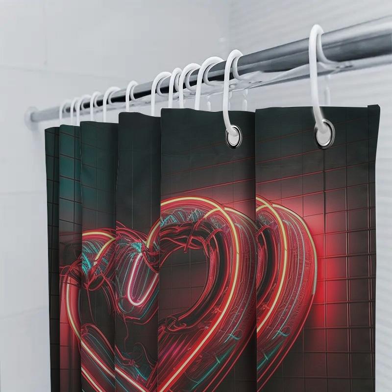 3D Neon Heart Shower Curtain | Modern and Stylish Bathroom Decor