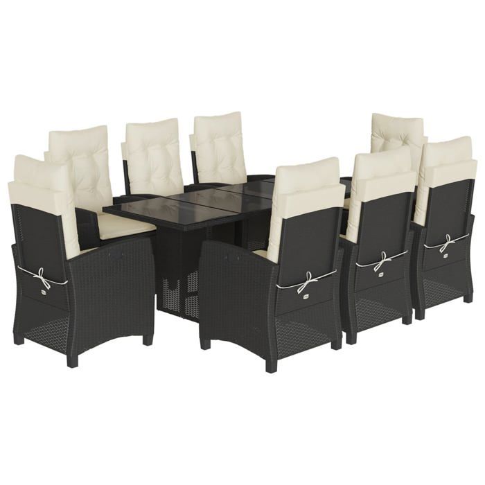 VidaXL Ensemble à Manger de Jardin avec Coussins 9 pcs, Table et Chaises avec Dossier Réglable, Meubles d'Extérieur, 3212682