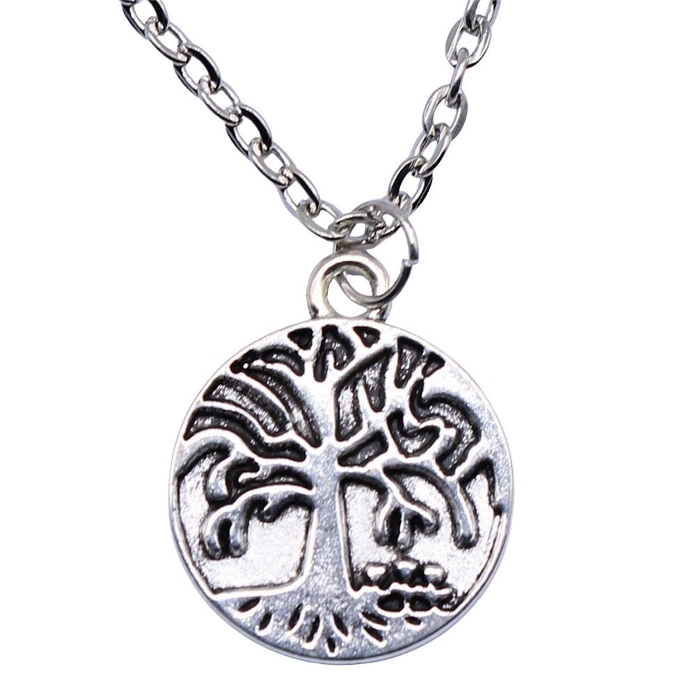 Vintage Rose Flower Charm Necklace Tree Of Life Pendant Antique Jewelry 43cm Chain