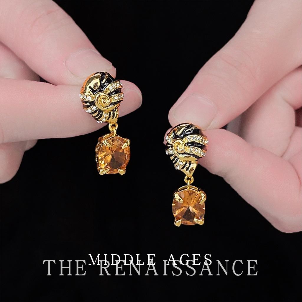 Лорга~ Средневековая Тяжелая Промышленность Цветная Сокровищница Раковина Циркон Серьги Французский Дворцовый Стиль Ушные Украшения