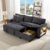 Folding Sofa with Sleep Function, L-Shaped Convertible Corner Sofa with USB Charging Port and Cushions, 3-Seater with Side Shelves and Storage Space