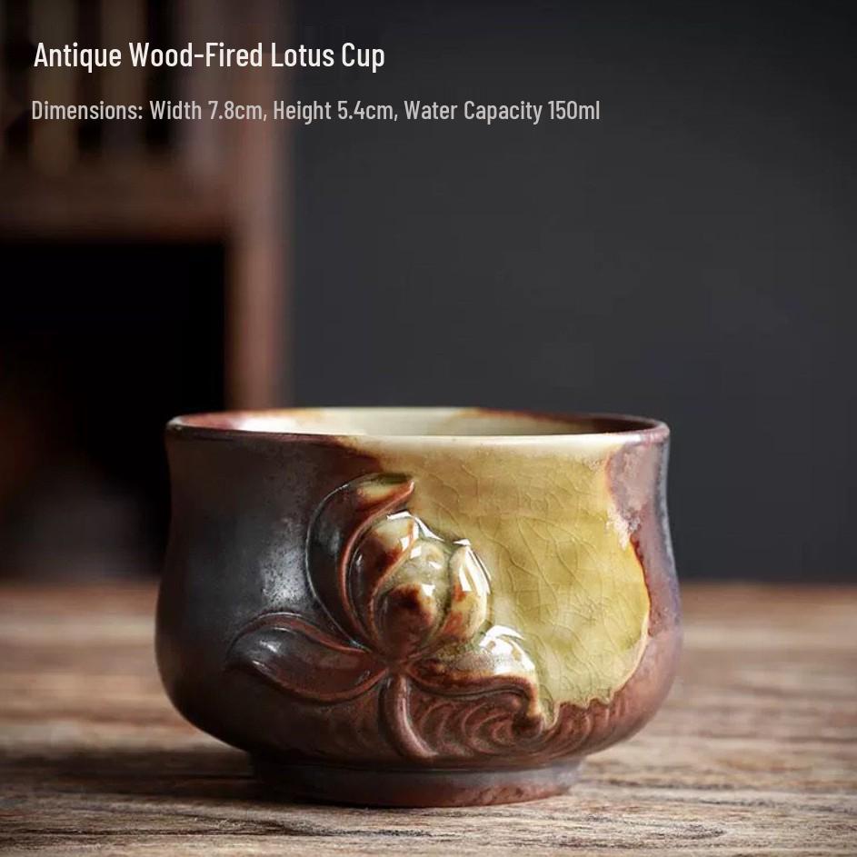 Coarse Pottery Wood-Fired Ceramic Tea Tasting Cup - Retro Single Gongfu Tea Bowl.
