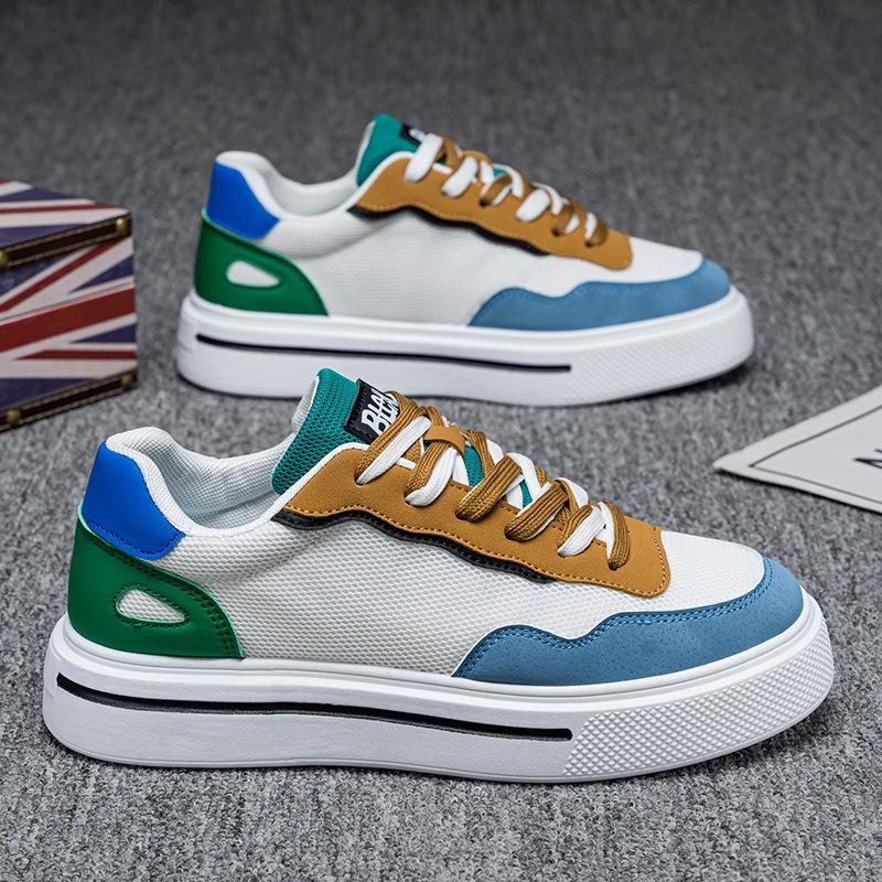 Men's Shoes New Summer Breathable Mesh White Shoes Thick Sole Heightening Sports and Leisure Shoes Men's Low-top Board Shoes