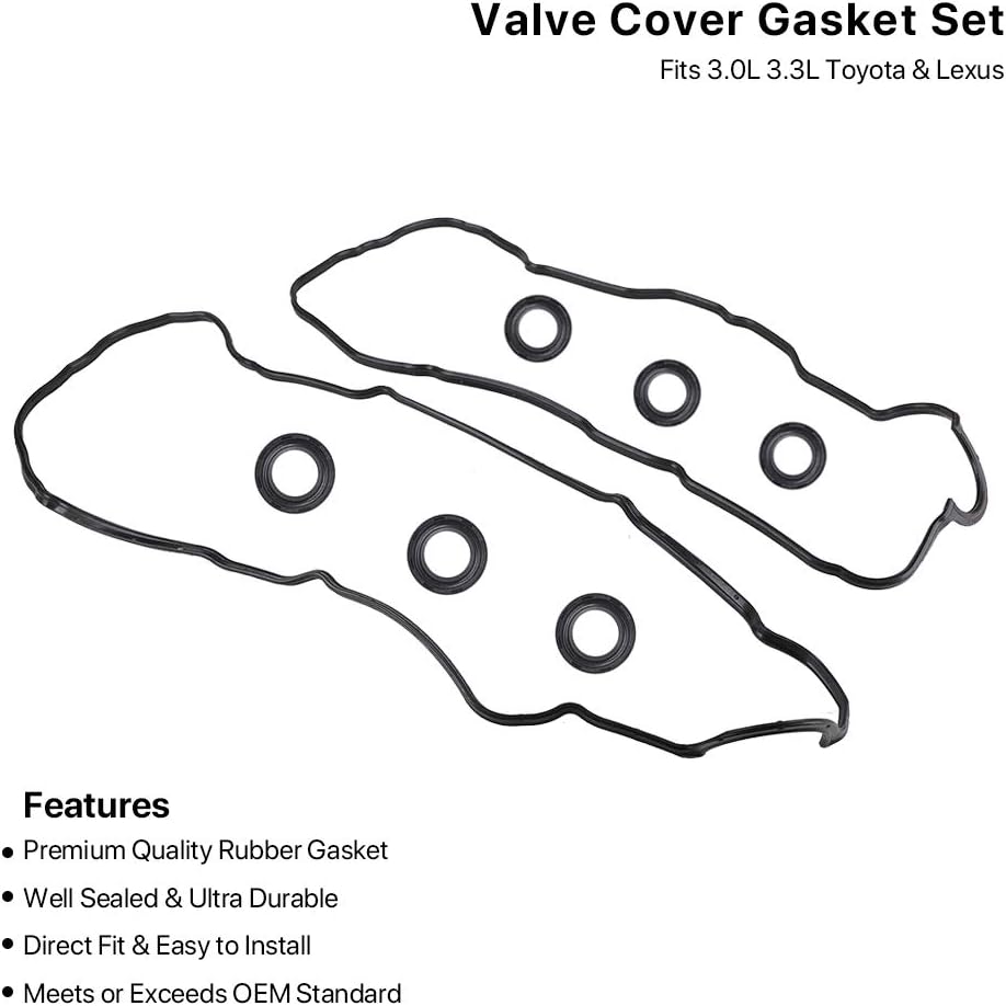 Valve Cover Gasket Set - Compatible With 3.0L 3.3L Toyota Camry, Avalon, Sienna, Highlander, Solara, Lexus ES300, ES330, RX300, RX330, RX400H -