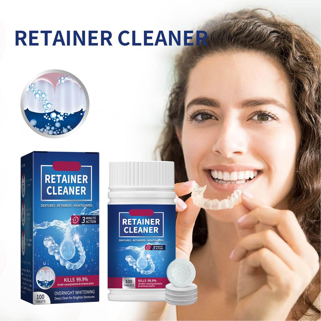 100PCS Denture Cleaning Tablets Removes Odor Oral Cleaning Retainer Cleaner for Aligner Mouth Night Guard