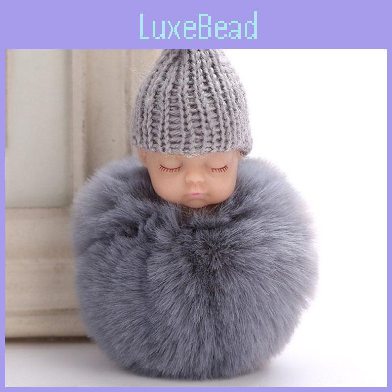 Entzückender schlafender Babypuppen-Schlüsselanhänger mit weichem künstlichem Kaninchenfell für Taschen und Schlüssel