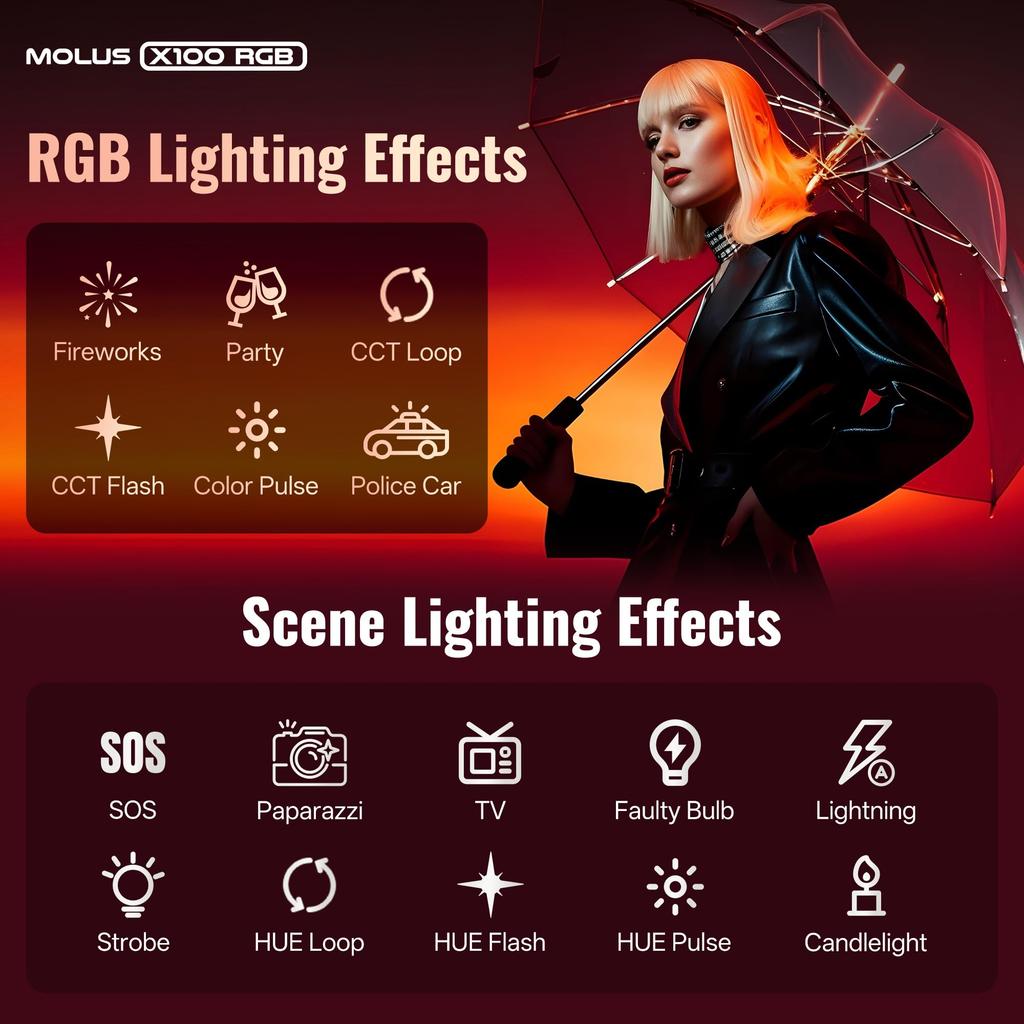ZHIYUN MOLUS X100 RGB PRO Flagship 100W Video V2 Upgraded Professional Photography Portable Continuous Output Weighs Just Ideal for YouTubers and TV