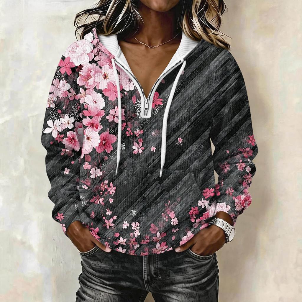 Women's Vintage Print Hoodie Long Sleeve Pullover with - Casual Sweatshirt