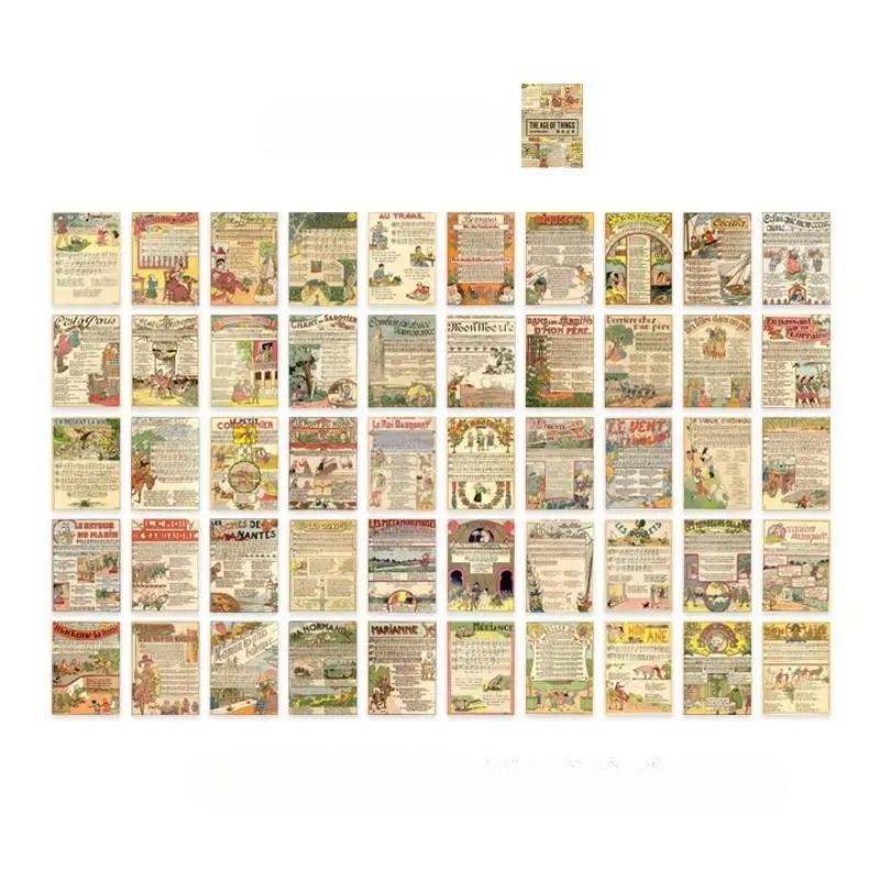 50 Pcs Vintage Washi Paper Stickers Set Old Times Newspaper Stamp Plants Decorative Sticker for Diy Journal Diary Scrapbook