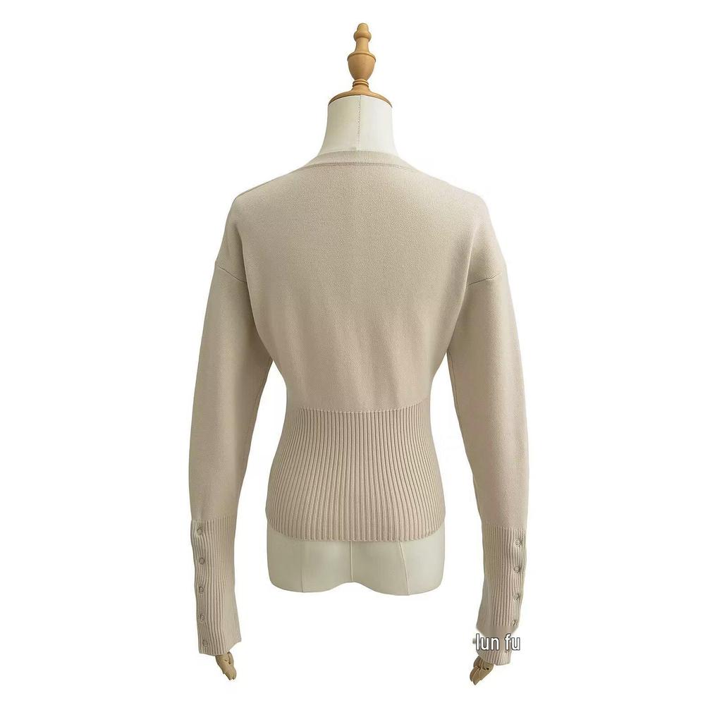 High-Waisted Women's Knitted Cardigan with Round Neck and Single-Breasted Design - European and American Style Niche Innerwear Top